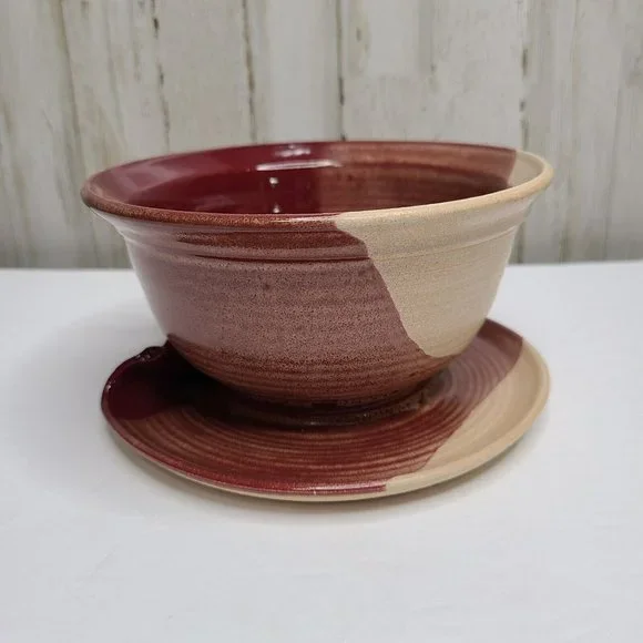 Art Pottery Clay Pottery Unique Soup Bowl Mug Plate Dish One Piece Tri Color - Picture 16 of 16